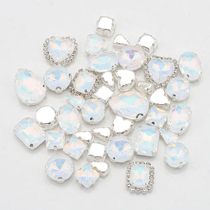 40 peças/saco Mix Shape Opal Vidro Solto Garra Strass Gemas Prata Flatback Para Artesanato Cristal Costurar Para Vestido Roupas Decoração