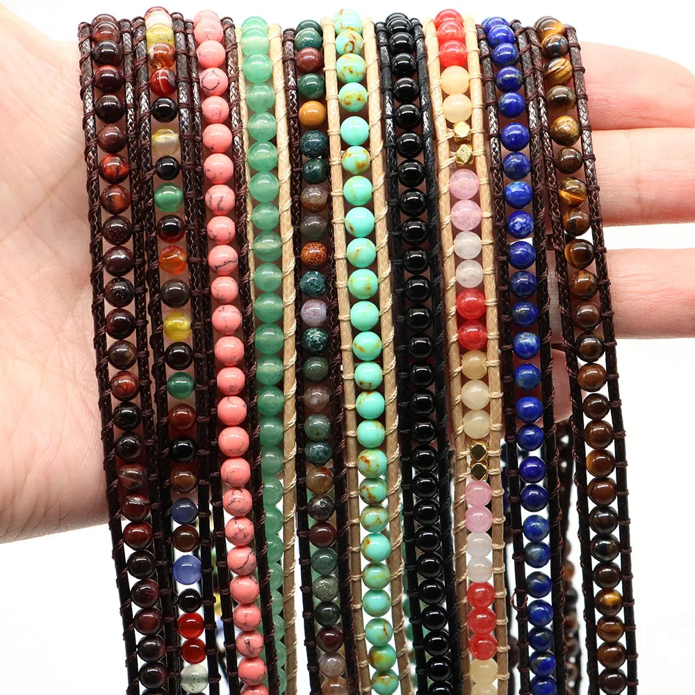 Bohemian Wrap Beads Bracelet For Women Men Natural Stone Turquoise 2 Strands Multilayer Leather Rope Woven Yoga Bangles Jewelry