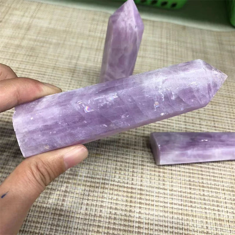 Natural Stones Purple Kunzite Wand Point Polished Quartz Crystal Healing Reiki Gemstones Tower Home Decoration