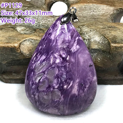 Colgante de collar de charoita morada natural de primera calidad, joyería para mujeres, hombres, regalo de suerte, cuentas de plata de cristal de belleza, piedra rusa AAAAA