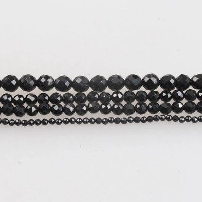 Natural Stone Beads High-light Faceted Black Tourmaline Small Faceted Loose Beads 2 3 6 8mm For Bracelet Necklace Jewelry Making