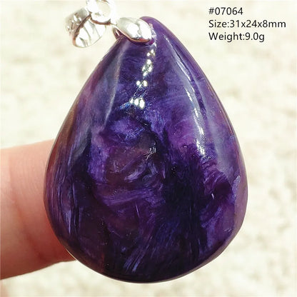 Natural Purple Charoite Water Drop Gemstone Pendant Women Men Charoite Bead Best Necklace Jewelry 925 Sterling Silver AAAAAA