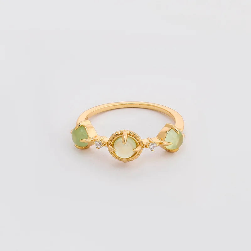 LAMOON Natrual Prehnite Ring For Women 925 Sterling Silver Gold Plated Fine Jewelry Vintage Palace Style Dropshipping