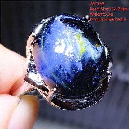 Natural Blue Pietersite Oval Adjustable Ring Women Jewelry Chatoyant Beads Namibia Jewelry Yellow Petersite Stone AAAAA