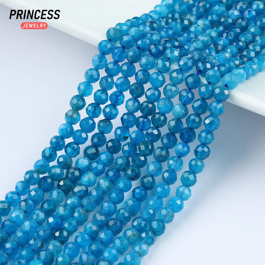 A++ Natural Blue Apatite 2 3 4mm Facetado Contas Soltas para Fazer Jóias Pulseiras Colar Atacado Contas de Pedra Acessórios DIY