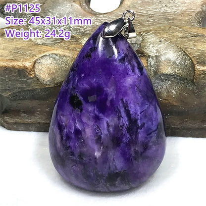 Colgante de collar de charoita morada natural de primera calidad, joyería para mujeres, hombres, regalo de suerte, cuentas de plata de cristal de belleza, piedra rusa AAAAA