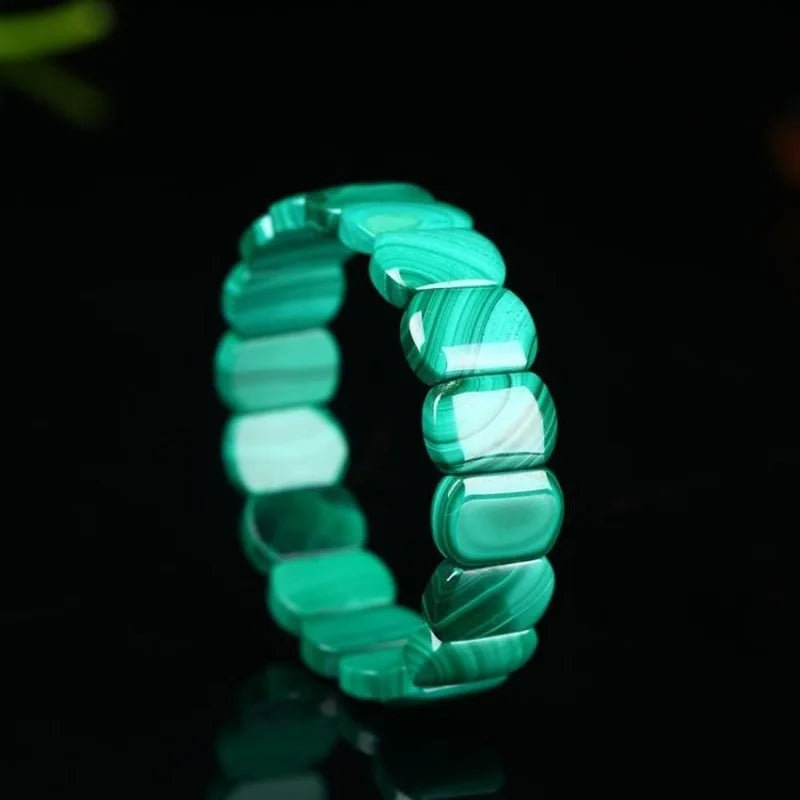 Pulseira de crisocola malaquita verde natural genuína 12x9mm, pedra de cura feminina e masculina, contas retangulares elásticas, cristal AAAAA