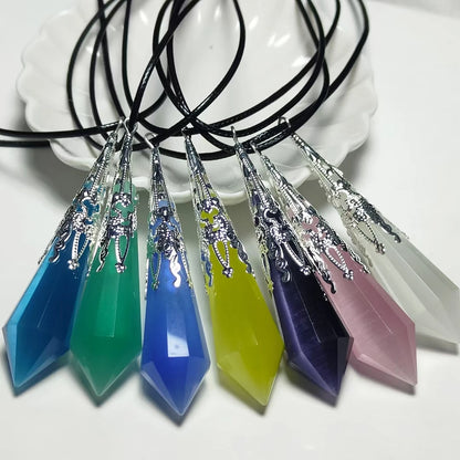 Pêndulos de pedra opala natural, coluna hexagonal, ponto de cristal, cor prata, pingentes de cristal de chakra, pêndulo de reiki, pêndulo de radiestesia