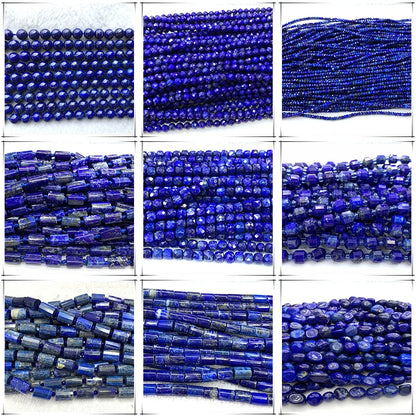 Veemake Natural Lapis Lazuli Faceted Round Rondelle Edge Cube Charms Gemstones Crystal Beads Jewelry