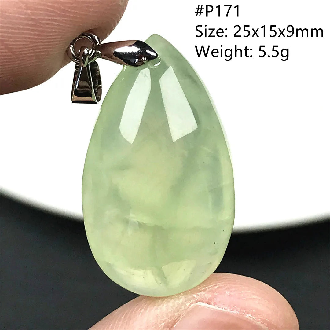 Colgante de prehnita verde natural superior para mujeres, hombres, riqueza, suerte, curación, regalo de Reiki, cuentas de cristal, piedras preciosas, joyería de plata AAAAA