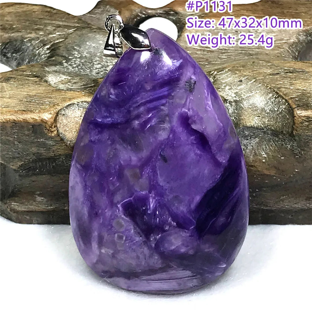 Colgante de collar de charoita morada natural de primera calidad, joyería para mujeres, hombres, regalo de suerte, cuentas de plata de cristal de belleza, piedra rusa AAAAA