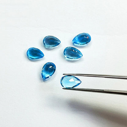 10 peças Um lote de pedra semipreciosa azul suíça topázio natural pêra factada 5x8mm topázio azul suíço olho limpo pedra preciosa solta