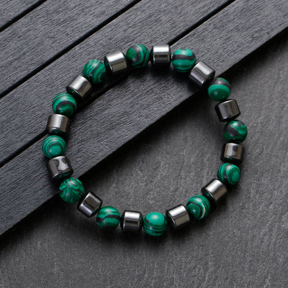 Pulseira de pedra malaquita verde natural para homens e mulheres, feita à mão, joias de cura de hematita, pulseiras de energia para ioga