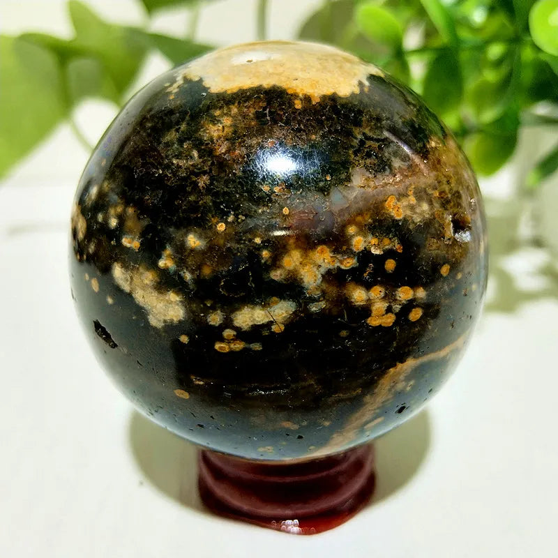 Natural Stone Pretty Ocean Jasper sphere Meditation Spirit Exorcism Feng Shui Crystal Ball Home Room Decoration Reiki Healing