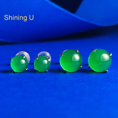 Shining U S925 Silver 6mm/8mm Simulated Chrysoprase Stud Earrings for Women New Chinese Style Fine Jewelry Gift