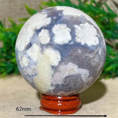 Esfera de Ágata de Flor Roxa Bola de Cristal Natural Drusa Mineral Pedras Preciosas Minerais Ornamentos Espirituais Decoração para Casa + Suporte