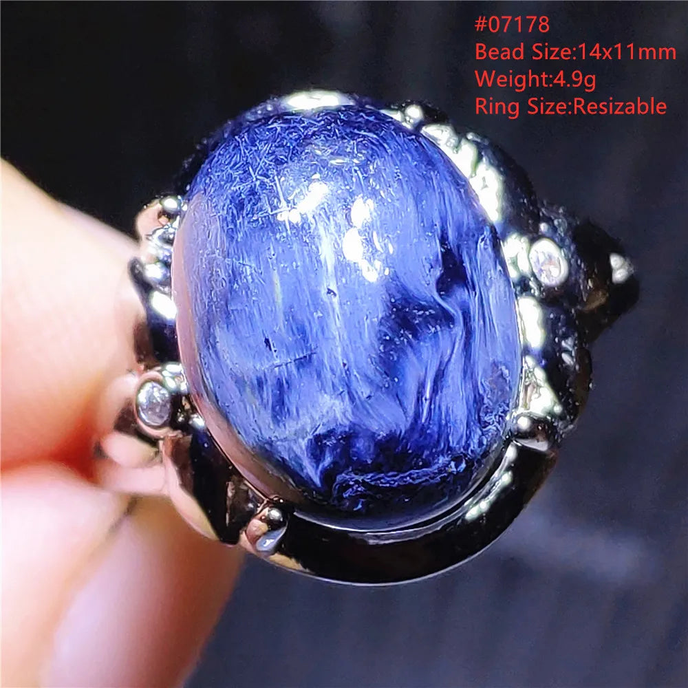 Natural Blue Pietersite Oval Adjustable Ring Women Jewelry Chatoyant Beads Namibia Jewelry Yellow Petersite Stone AAAAA