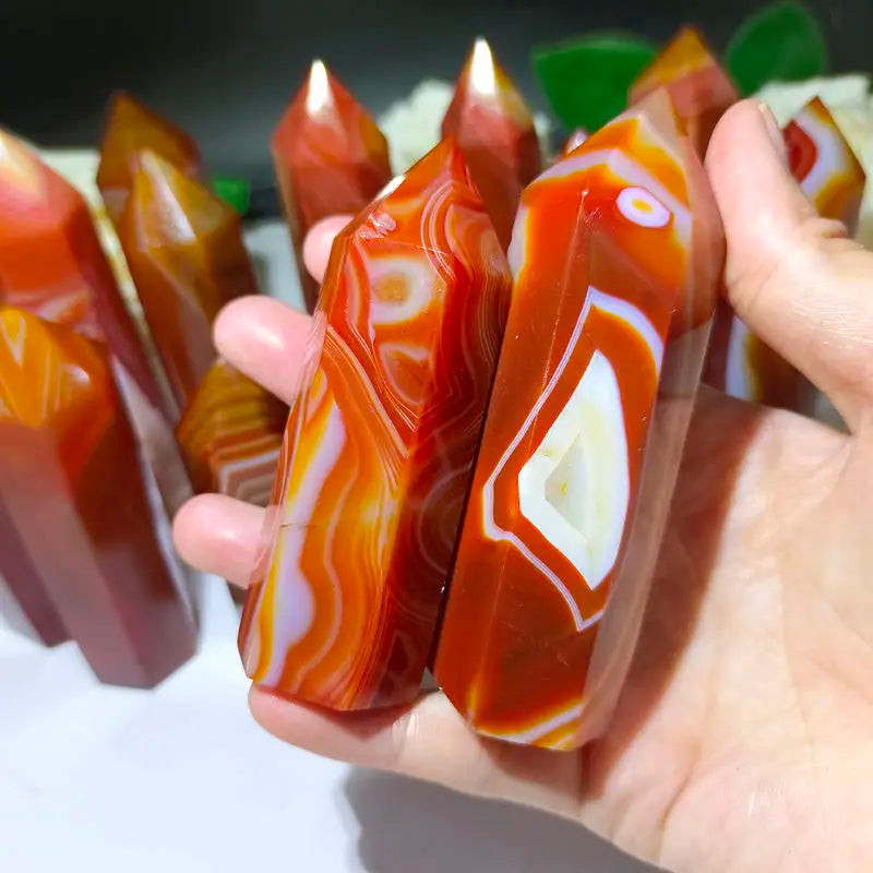 8-10cm Carnelian Towers Reiki Healing Crystal Quartz Red Agate Points For Collection Chakra Obelisk Home Decor