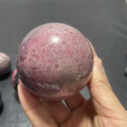 Natural Rhodochrosite Balls Sphere with Wood Base Plum Blossom Tourmaline Magic Crystals Stress Relief Feng Shui