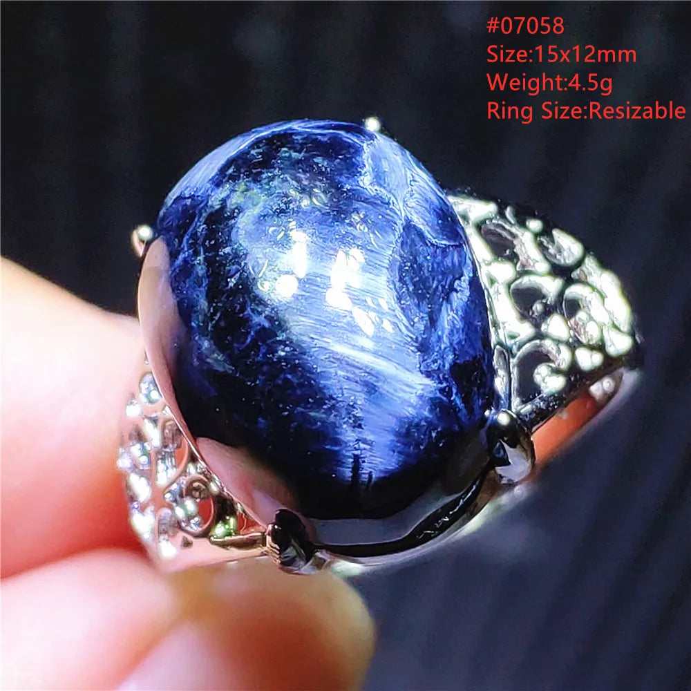 Natural Blue Pietersite Adjustable Ring Women Petersite Chatoyant Beads Namibia Fashion Jewelry Cat Eye Ring AAAAA