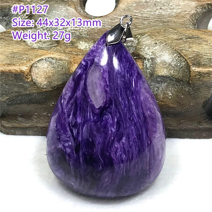 Colgante de collar de charoita morada natural de primera calidad, joyería para mujeres, hombres, regalo de suerte, cuentas de plata de cristal de belleza, piedra rusa AAAAA