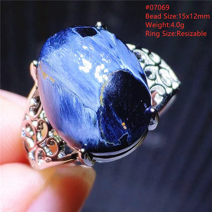 Natural Blue Pietersite Adjustable Ring Women Petersite Chatoyant Beads Namibia Fashion Jewelry Cat Eye Ring AAAAA