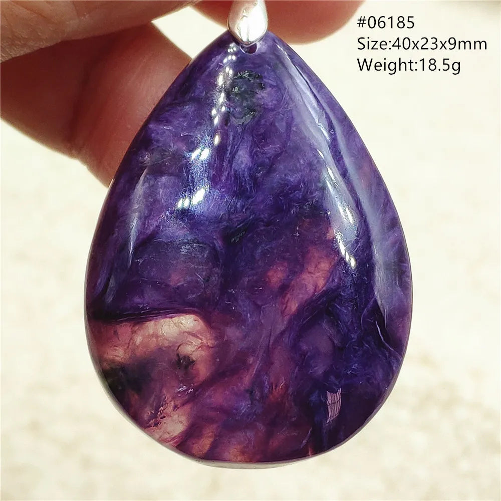 Natural Purple Charoite Water Drop Gemstone Pendant Women Men Charoite Bead Best Necklace Jewelry 925 Sterling Silver AAAAAA