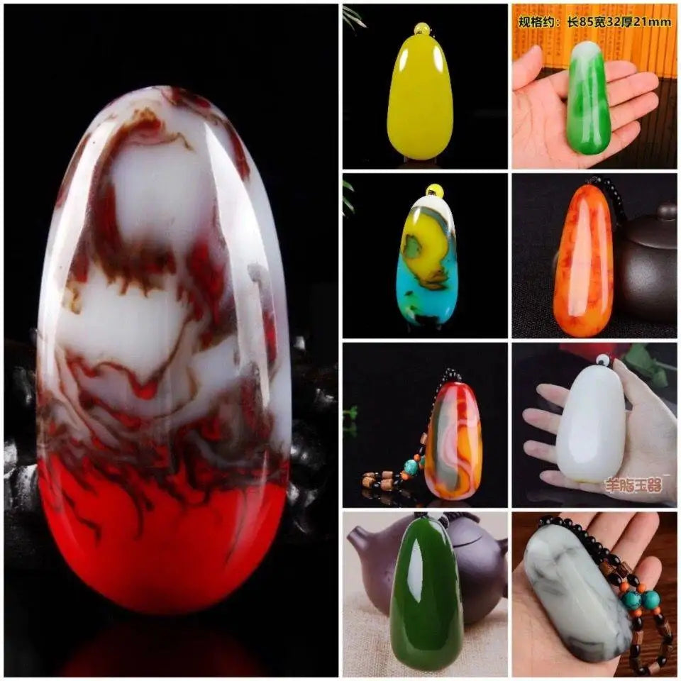 Natural Chicken Blood Stone Jade Hand Handle Piece Colorful Jade Hand Handle Piece Sheep Fat White Jade Seed Material Raw Stone