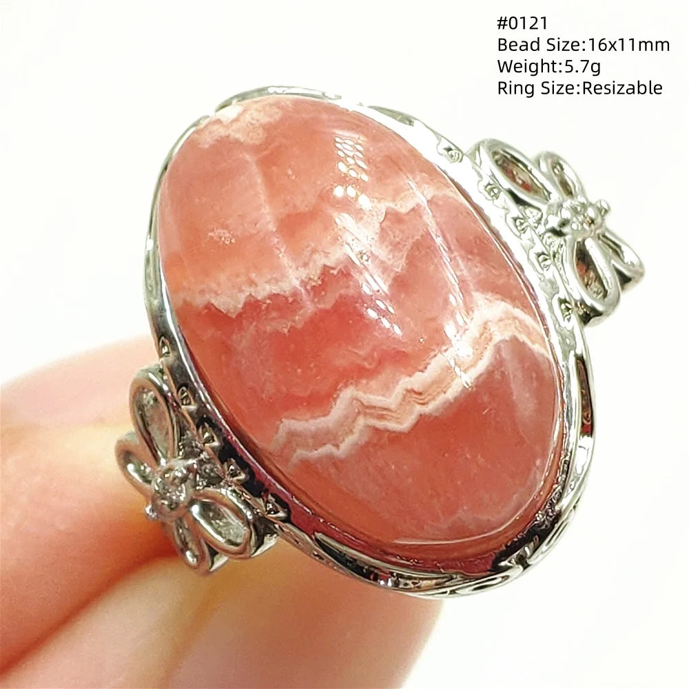 Natural Rose Rhodochrosite Ring Adjustable Ring Jewelry Woman Men Love Red Rhodochrosite Bead Healing Stone AAAAAA