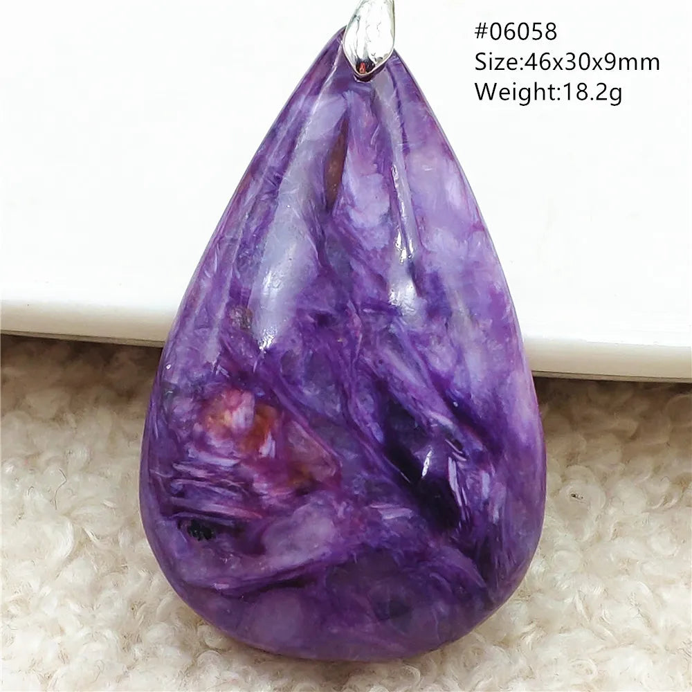 Natural Purple Charoite Water Drop Gemstone Pendant Women Men Charoite Bead Best Necklace Jewelry 925 Sterling Silver AAAAAA