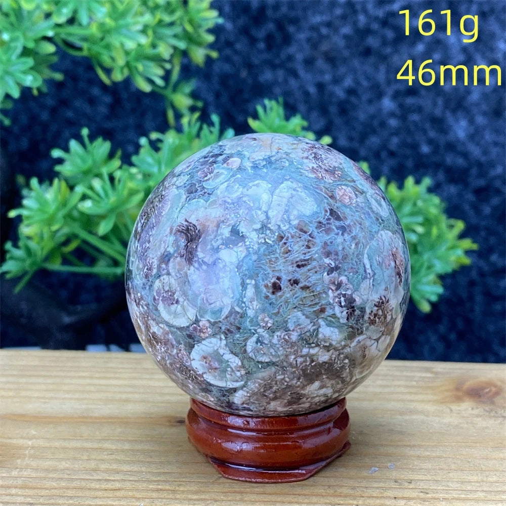 1pcNatural Green Cherry Blossom Stone Agate Gem Energy Sphere Healing Reiki Crystal Ball Garden Aquarium Home Decor Holiday Gift