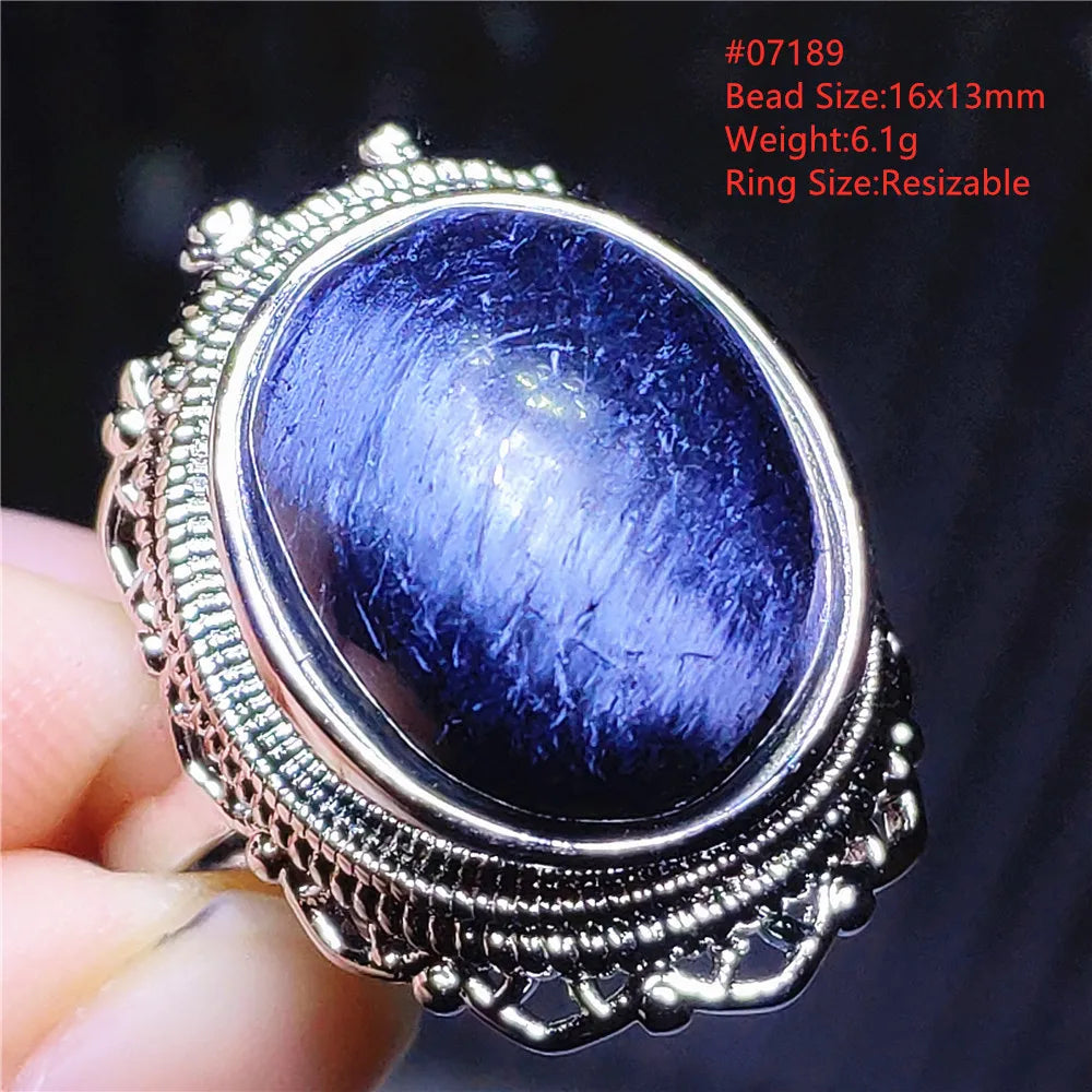 Natural Blue Pietersite Oval Adjustable Ring Women Jewelry Chatoyant Beads Namibia Jewelry Yellow Petersite Stone AAAAA