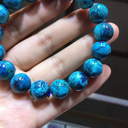 Natural Azurite Beaded Bracelet Mineral Beads Crystal Quartz Stone Gifts for Men and Women