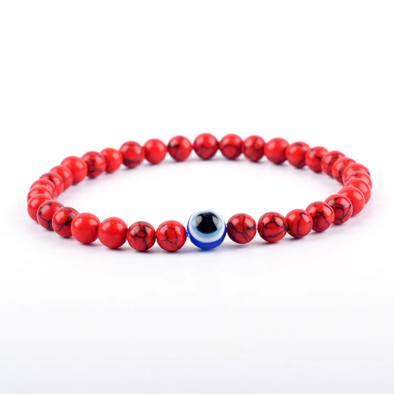 Blue Evil Eye Polished Black Onyx Bracelet Men Women 6mm Bead Obisidian Hematite Resin Jewelry Pink Reiki Healing Bulk Wholesale