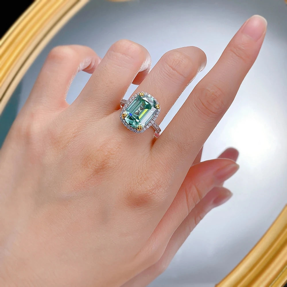 Wong Rain Vintage 925 Sterling Silver 10*14 MM Emerald Cut Tourmaline Gemstone Fine Jewelry Women Ring Wedding Engagement Gifts