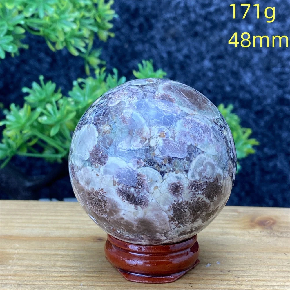 1pcNatural Green Cherry Blossom Stone Agate Gem Energy Sphere Healing Reiki Crystal Ball Garden Aquarium Home Decor Holiday Gift