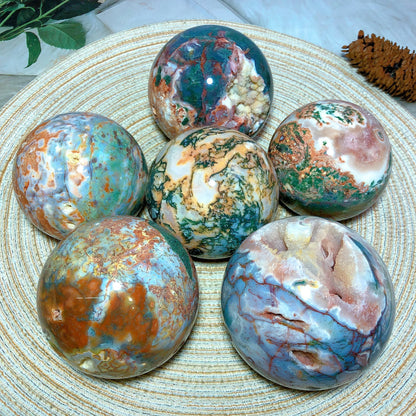 Natural Crystals Carnelian Moss Agate Sphere Druzy Geode Home Decorations Polished Room Decor Energy Gift Mineral Ore