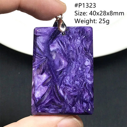 Colgante de collar de charoita morada natural de primera calidad, joyería para mujeres, hombres, regalo de suerte, cuentas de plata de cristal de belleza, piedra rusa AAAAA