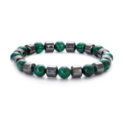 Pulseira de pedra malaquita verde natural para homens e mulheres, feita à mão, joias de cura de hematita, pulseiras de energia para ioga