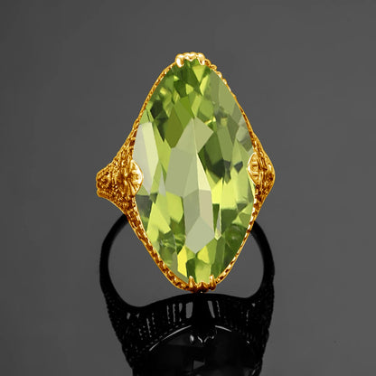 14*26mm Marquise Stone Olive Peridot Ring Gold For Women Trend Luxury Jewelry Birthstone Gems Unique Handmade Gift Female Sale