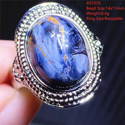 Natural Blue Pietersite Adjustable Ring Women Petersite Chatoyant Beads Namibia Fashion Jewelry Cat Eye Ring AAAAA