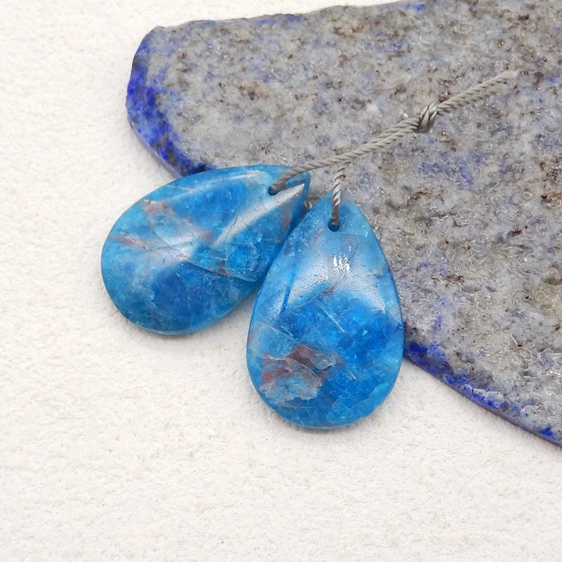 Brincos de gota de água de cristal de apatita azul natural para fazer joias, brincos de moda faça você mesmo, pedra semipreciosa 26x16x4mm 6g