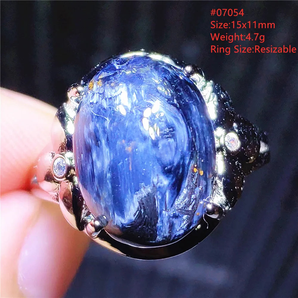 Natural Blue Pietersite Adjustable Ring Women Petersite Chatoyant Beads Namibia Fashion Jewelry Cat Eye Ring AAAAA