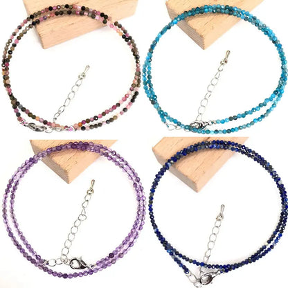 Mini -Faceted Gem Beads Necklaces For Women Natural Stone Chokers Agate garnet pearl Chain Handmade bracelet Yoga Jewelry Female