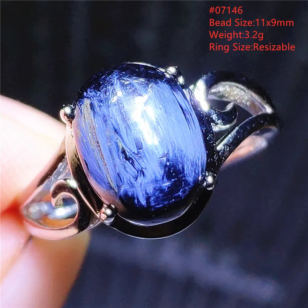 Natural Blue Pietersite Oval Adjustable Ring Women Jewelry Chatoyant Beads Namibia Jewelry Yellow Petersite Stone AAAAA