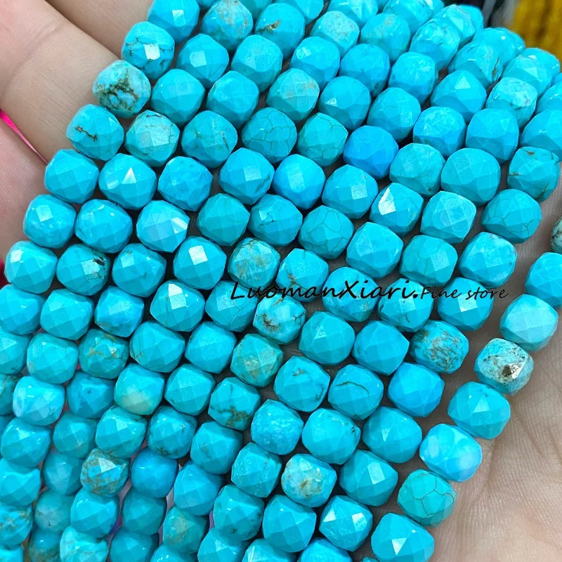 7-8MM Square Aquamarine Chalcedony Natural Stone Loose Cube Spacer Beads for Jewelry Making Diy Bracelet Charms Accessories