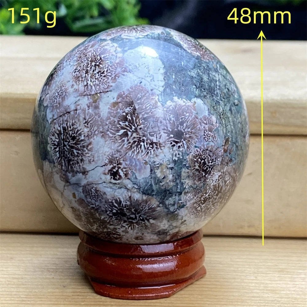 1pcNatural Green Cherry Blossom Stone Agate Gem Energy Sphere Healing Reiki Crystal Ball Garden Aquarium Home Decor Holiday Gift