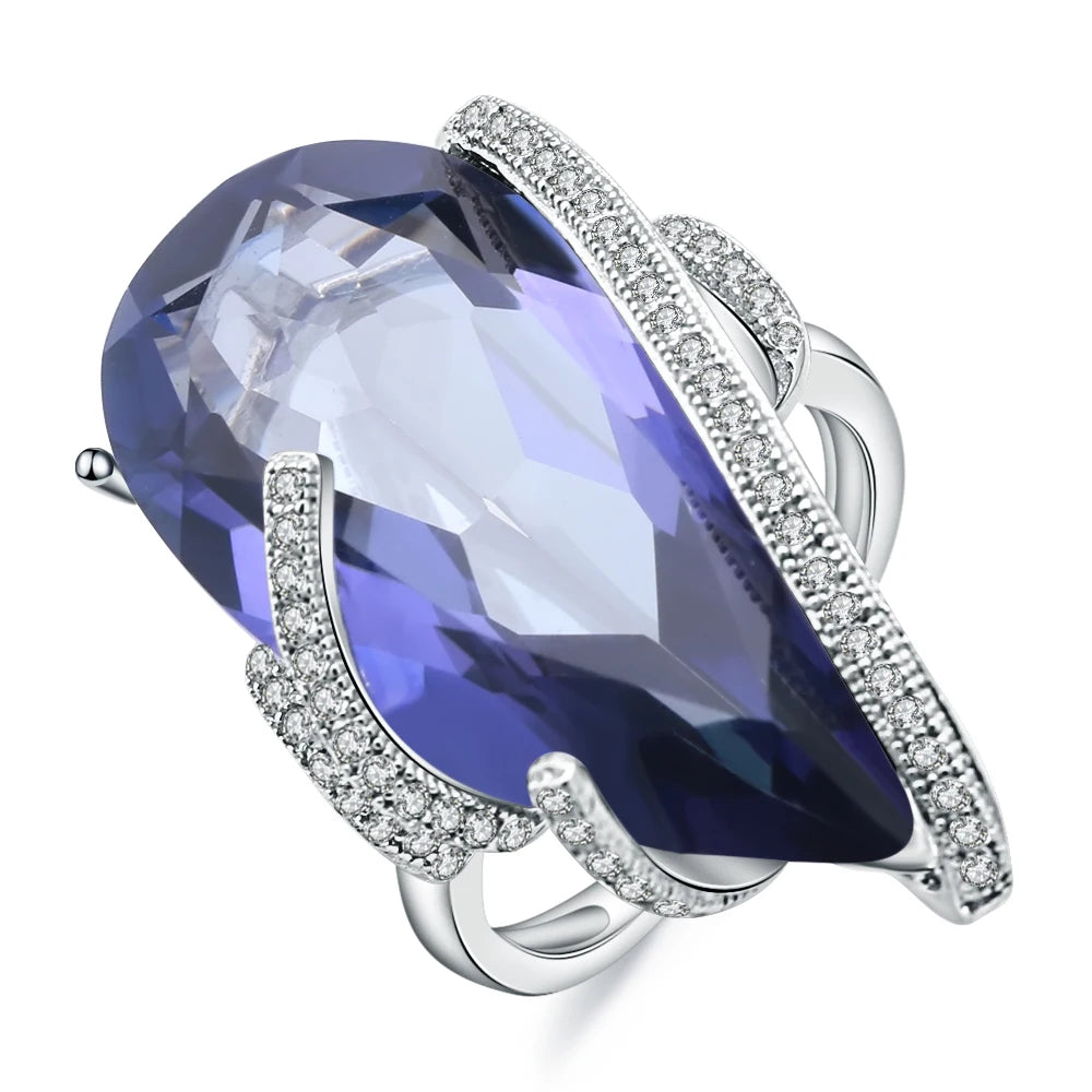 Anillo de plata de ley 925 hecho a mano de GEM'S BEAUTY con cuarzo místico natural - Anillo de compromiso con gema azul de Lolite para niña, joyería de boda