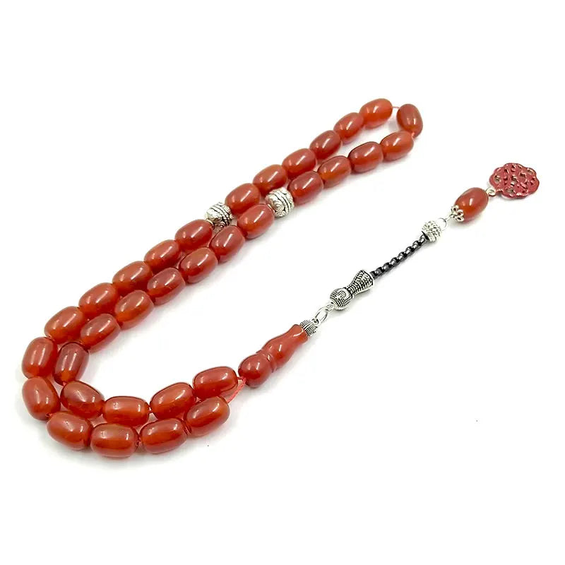 Natural Red Agate 5A Beaded Bracelet – Premium Semi-Precious Stone Strand with Red Pendant