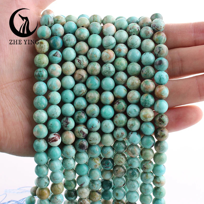 Zhe Ying 7A Natural Peru Turquoise Beads Round Loose Gemstone Beads for Jewelry Making Bracelet Necklace Diy Accessories